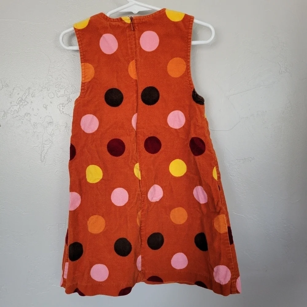 Gymboree Little Girls 4 Orange Sleeveless Corduroy Dress Colorful Polka Dots